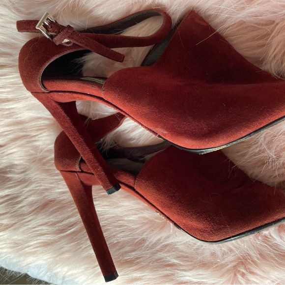 Prada Calzature Donna Amaranto Suede Sandals Open Toe Heels Size 8 - Picture 5 of 9